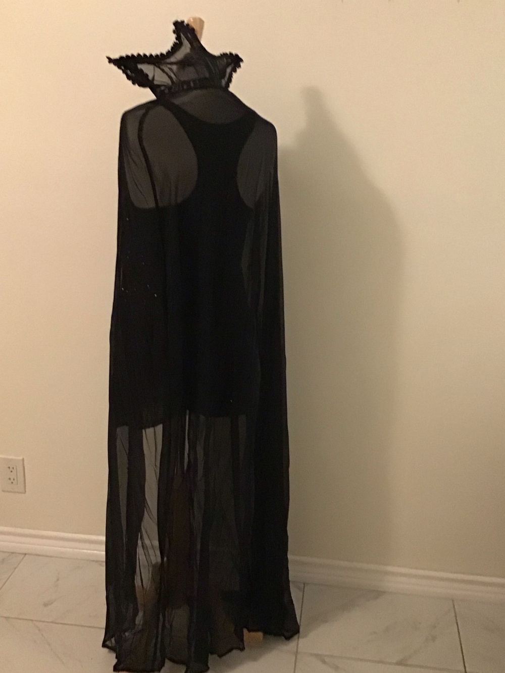 Black Sheer Cape with Ruffled High Collar - Picture 4 of 5
